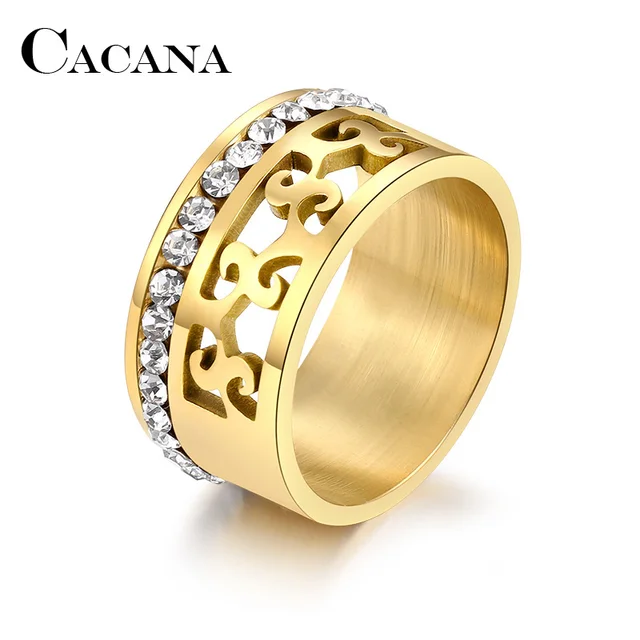 CACANA Titanium Stainless Steel Rings For Women Hollow Full Circle Of Zircon Eng CACANA Titanium Stainless Steel Rings For Women Hollow Full Circle Of Zircon Eng