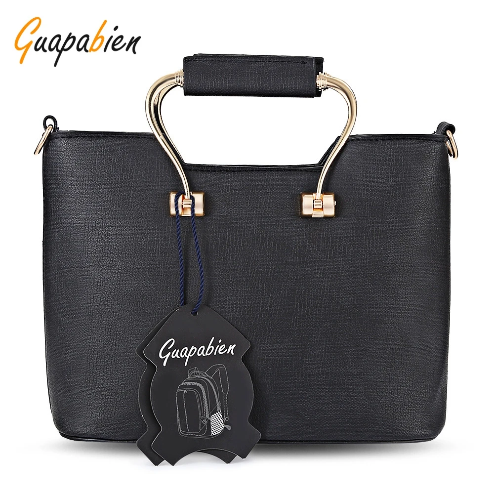 

Guapabien Delicate Handle Tote Bag Casual Style PU Leather Tote Bag Solid Color Multi Purposes Ladies Patchwork Women Handbag