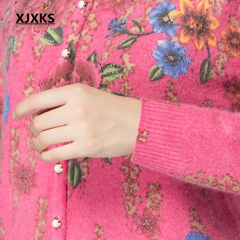 XJXKS высококачественный осенний вязаный свитер размера плюс, зимняя женская одежда, модный кашемировый Рождественский свитер с цветочным принтом