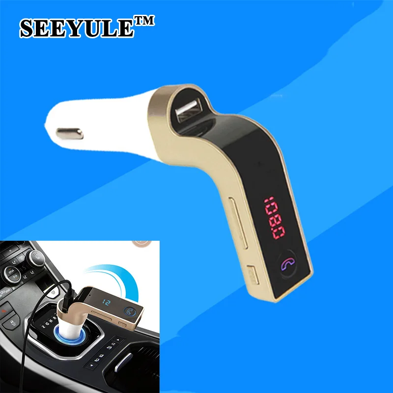 

1pc SEEYULE Car FM Transmitter Wireless Bluetooth Receiver Speaker Hands-free Phone Call Red Display with USB charger TF Card