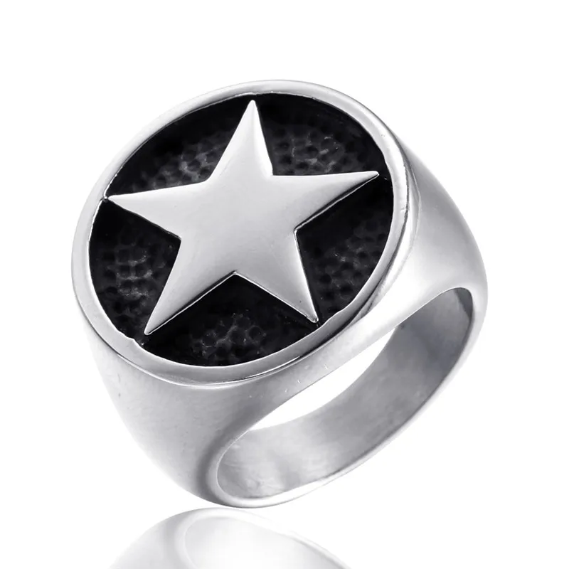

Stainless steel five-pointed star silver jewelry five-pointed star black ring vintage men's ring