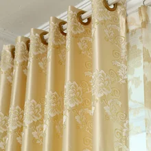 Европейские золотые занавески для гостиной, роскошные жаккардовые оконные панели, элегантные тканевые занавески для спальни