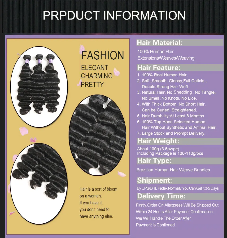 Brazilian Loose Deep Human Hair Weave 3Bundles Deal Non Remy Hair Weaving Human Hair Weft 100% Alimice Hair Extensions 8-30 Inch (5)