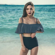 Купальный костюм из двух предметов для женщин, новинка, танкини, купальные костюмы, одежда для плавания, поступление, ремень Falbala, Корея, высокая талия, на косточках, пуш-ап