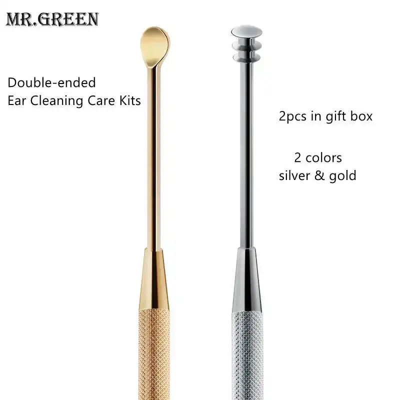 

Mr.Green Stainless Steal Earpick Double-ended Ear Cleaning Care Kits 2pcs Multi Color Spiral Earwax Removal Ear Spoon gift box