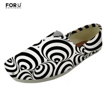 FORUDESIGNS Черный и белый Повседневная женская обувь на плоской подошве модная парусиновая 3D печатных летние женские лоферы обувь дышащая удобная обувь