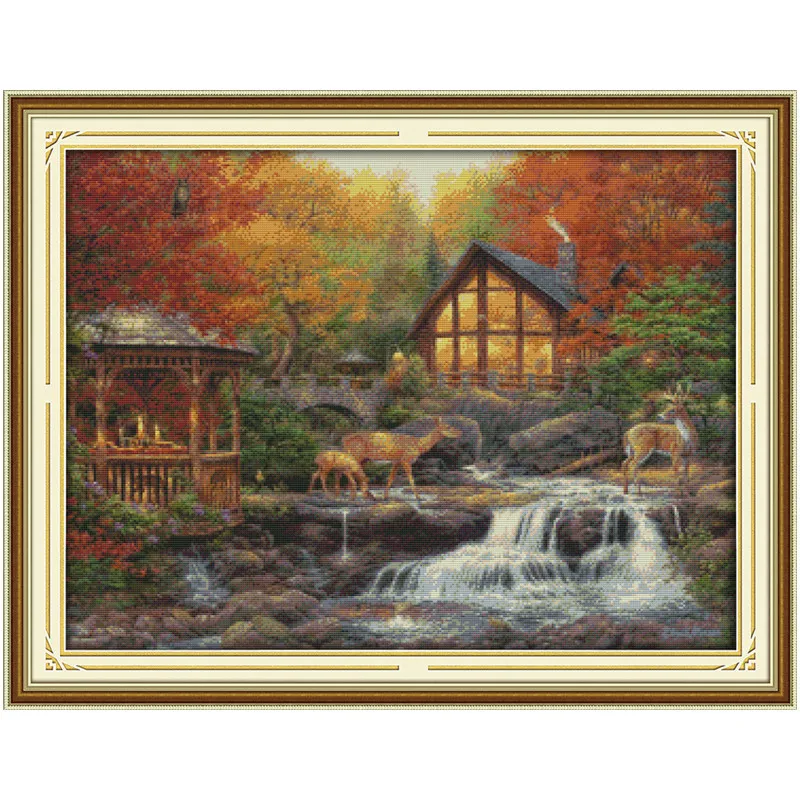 

Deer is drinking near the stream Chinese Cross Stitch Patterns Needlework Kits DMC Home Decor Paintings