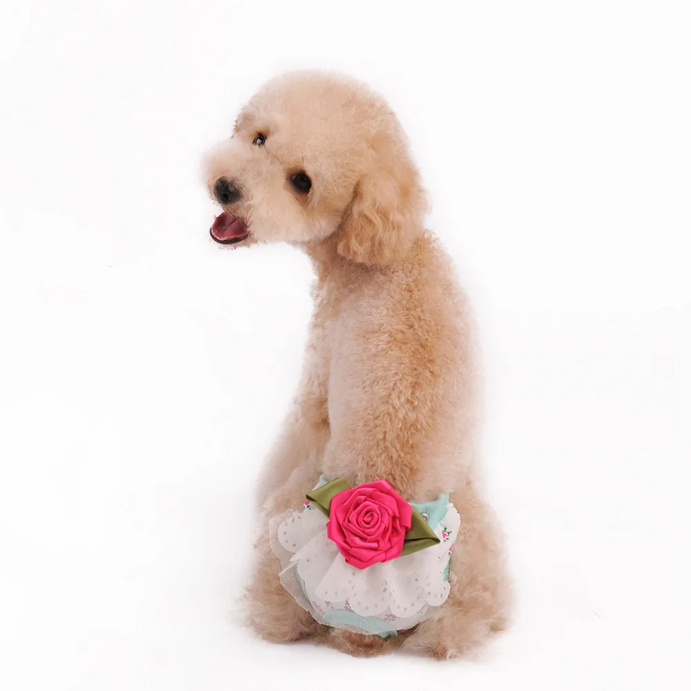 

S/M/L/XL Cute Rose Pet Dog Sanitary Floral Pants Panty In Season For Female Cotton Blend #01