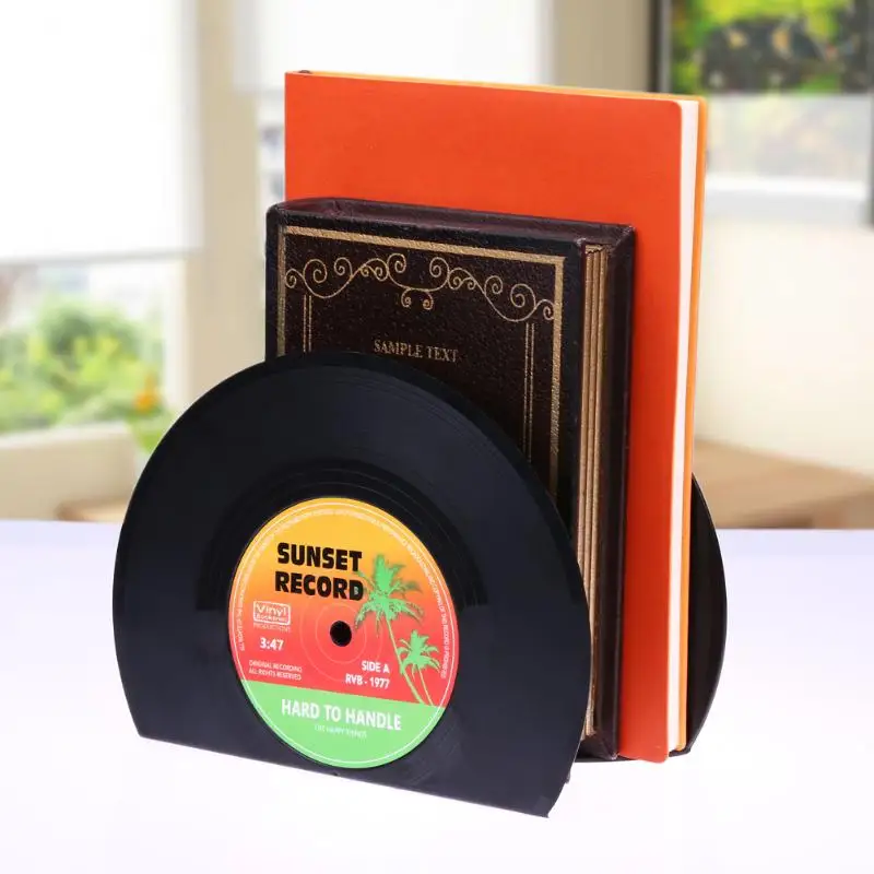

1Set/2Pcs Retro Record Bookends Vinyl Shelves Bookends Desk Organizer Desktop Book Holder School Stationery Office Accessories
