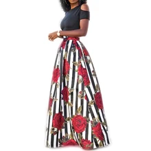 New Two Pieces Women Maxi Dresses Short Sleeve Black Top Robe Long Flower Floral Dress Vestidos