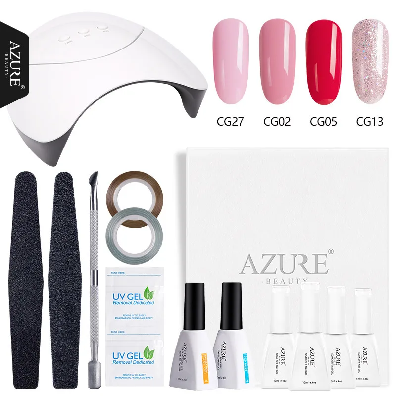 Набор для маникюра Azure Beauty УФ светодиодная лампа сушилка и 4 Цветной Гель лак
