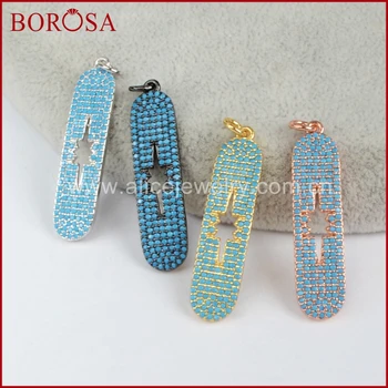 

BOROSA 5pcs CZ Micro Pave Blue Zircons Oval North Star Hollow Out Pendant Beads High Quality Fashion Jewelry Pendant WX431