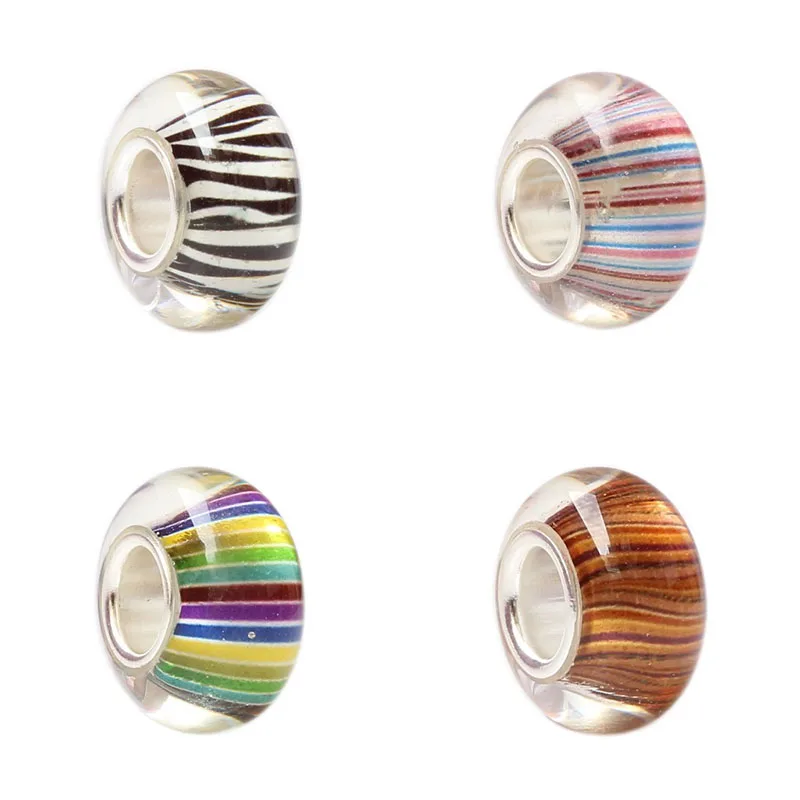 

925 Sterling Silver Large Hole Romantic Colorful stripes Charm Beads Fit European Bracelet Jewelry