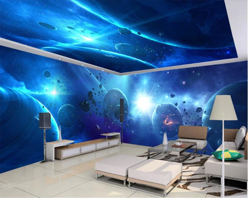 

beibehang Custom Indoor Silk Cloth Wall paper Cool Starry Theme Space House Wall Zenith Painting wallpaper for walls 3 d behang
