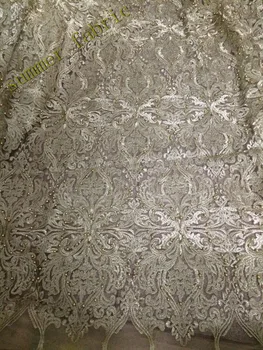 

Gold thread African Tulle Lace fabric with beads 2017 New arrival African net mesh lace fabric wholesale and retail