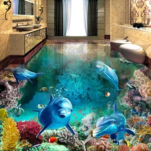 Custom 3D Floor Painting Mural Photo Wallpaper Underwater World Dolphin Living Room Bathroom PVC Waterproof Papel De Parede 3D customized 3d wallpaper 3d floor painting wallpaper flame 3d bathroom floor tile in a sitting room 3d living room photo wallpaer