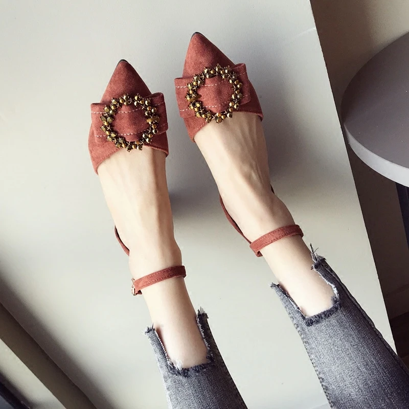 

crystal buckle pointed toe high heel sandals women flock hollow out cozy ol shoes women square heel gladiator sandals 2019 new
