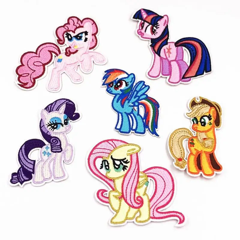 

6pcs/lot My Little Poni Horse Patches For Clothes Iron On Sew On Embroidered Fabric Badges Applique DIY Apparel Accessory