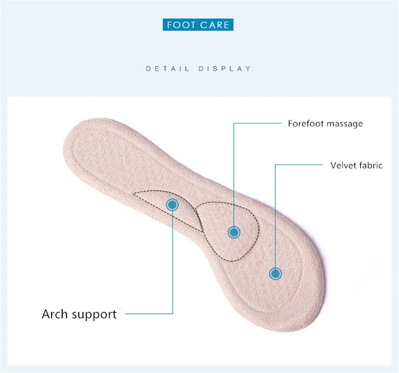 Невидимый 3/4 длина пот бархат половина двора стельки женщин анти-скольжения массаж плюсневой кости подушки ортопедические сандалии стельки