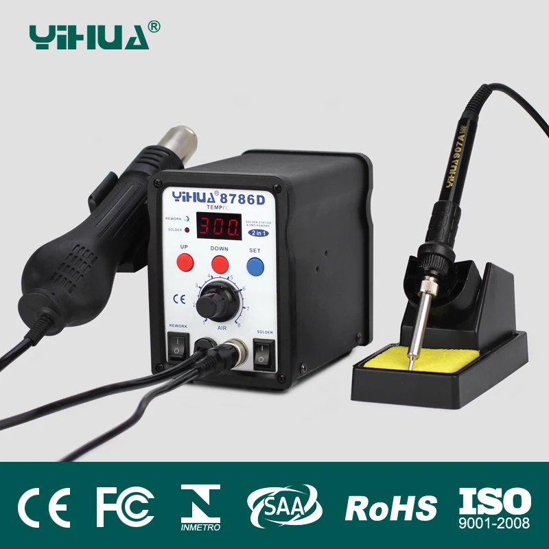 110V / 220 В YIHUA 8786D 2 в 1 SMD паяльная станция горячего воздуха пистолет припой для
