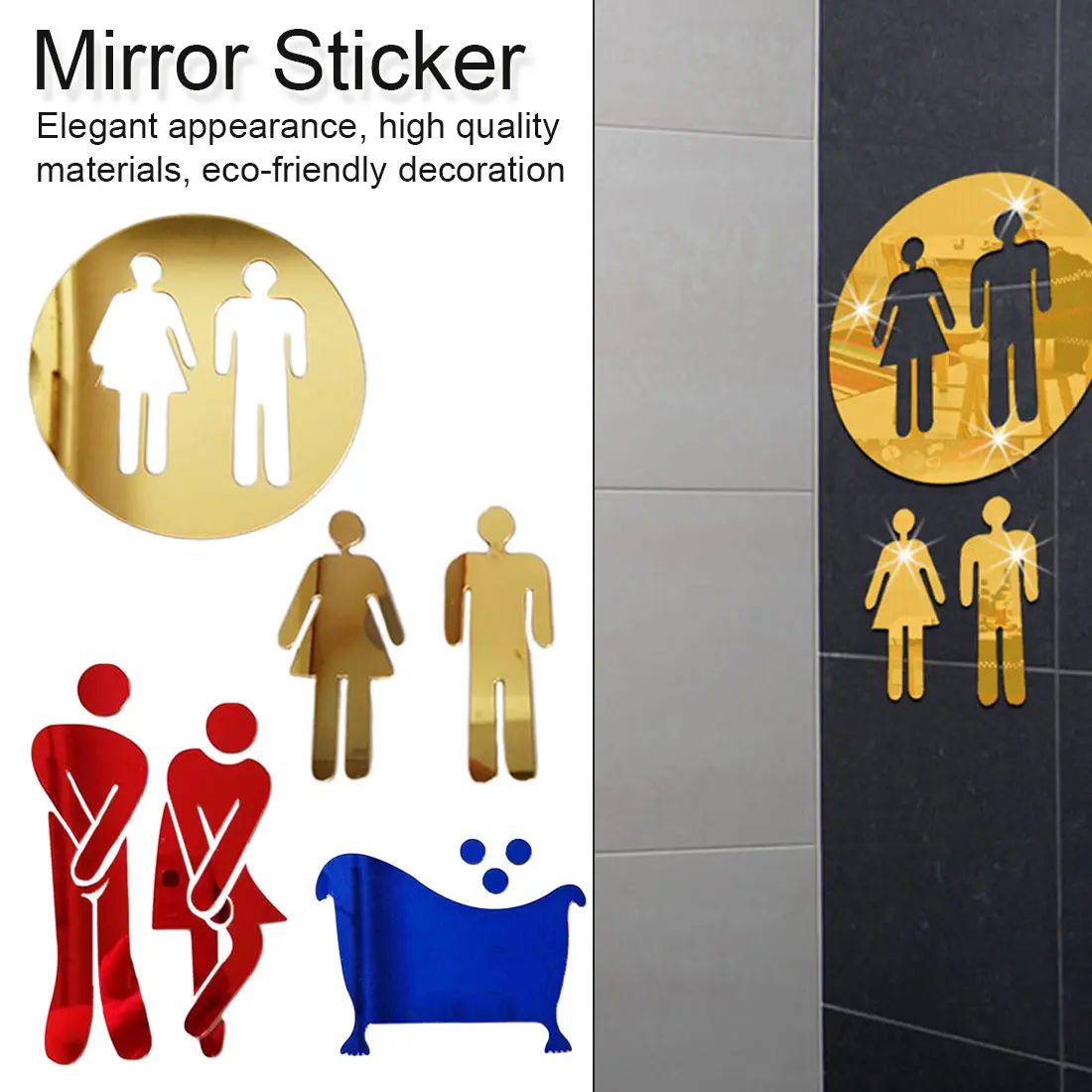 

3D Mirror Sticker WC Toilet Door Entrance Sign Men Women Bathroom DIY Wall Sticker Decals DIY Decoration