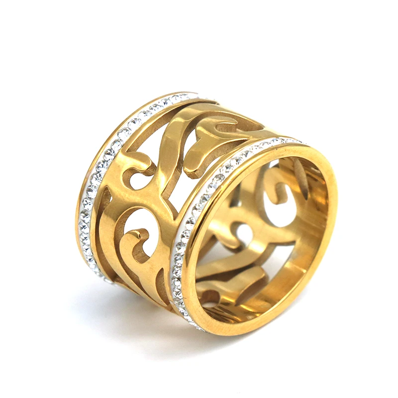 PZ Titanium Stainless Steel Rings For Women Hollow Full Circle Of Zircon Engagement Fashion Jewelry Male Party | Украшения и