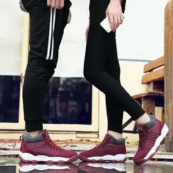 Дышащие Пары Мужские спортивные туфли обувь женская спортивная обувь зимняя высокая теплая обувь на шнуровке черный красный Спортивная