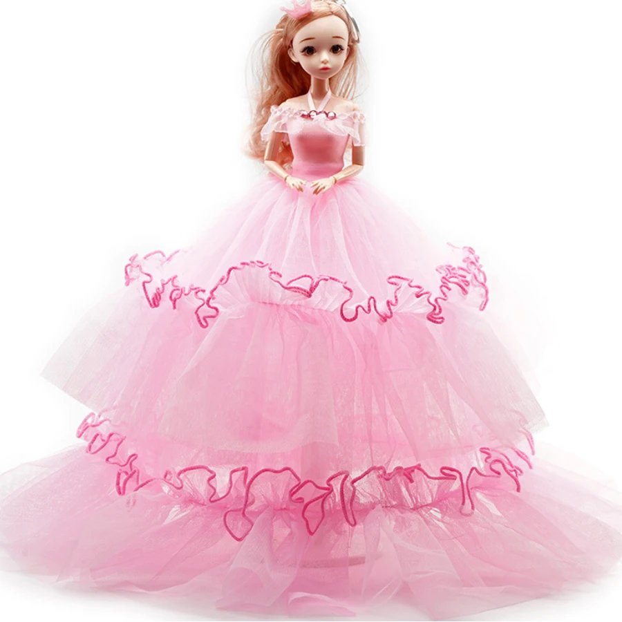 

40CM Princess Wedding Dress Tail Doll 3D Eye Pupil Cute Enamel Doll with Key Chain Movable Joint Confused Doll Toy