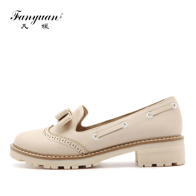 

Fanyuan Spring Shoes Women British Style Carved Loafers Ladies Shoes Sweet Bowtie Women Flats Slip-On Casual Women Shoes Black