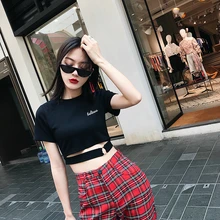 BPFAE Новая мода харадзюку укороченный топ с вышитыми буквами облегающая Сексуальная короткая футболка открытая футболка пляжное праздничное пальто