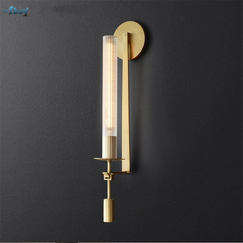 

Post-modern Luxury Copper Villa Wall Lamps Living Room Study Bedroom Lighting Hotel RH Mirror Front Light Wall Sconces Fixtures