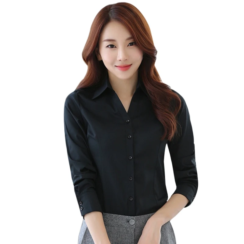 Женская блузка, рубашка,, осенние женские блузки, офисные, женские, OL, элегантные, тонкие топы, Повседневная Блузка - Цвет: Черный