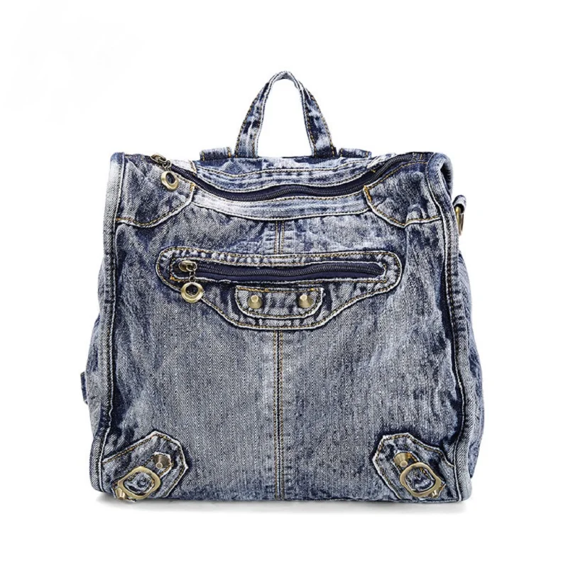 

New Vintage Casual Preppy Style Silt Pocket Denim Small Backpack School Bags Jeans Women Daypacks CrossBody bolsa feminina