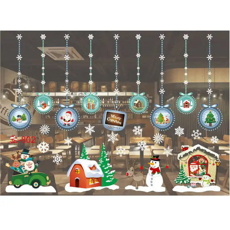 2018 Christmas Living Room Xmas Santa Claus Snowman Elk Wall Stickers Window Decor wall stickers home decor living room 3d #2n2 (1)
