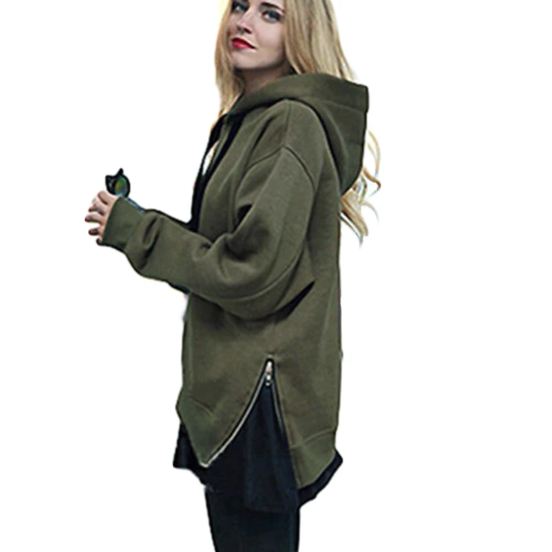 Zipper Solid Hoodies Women Loose Long Sleeve Oversized