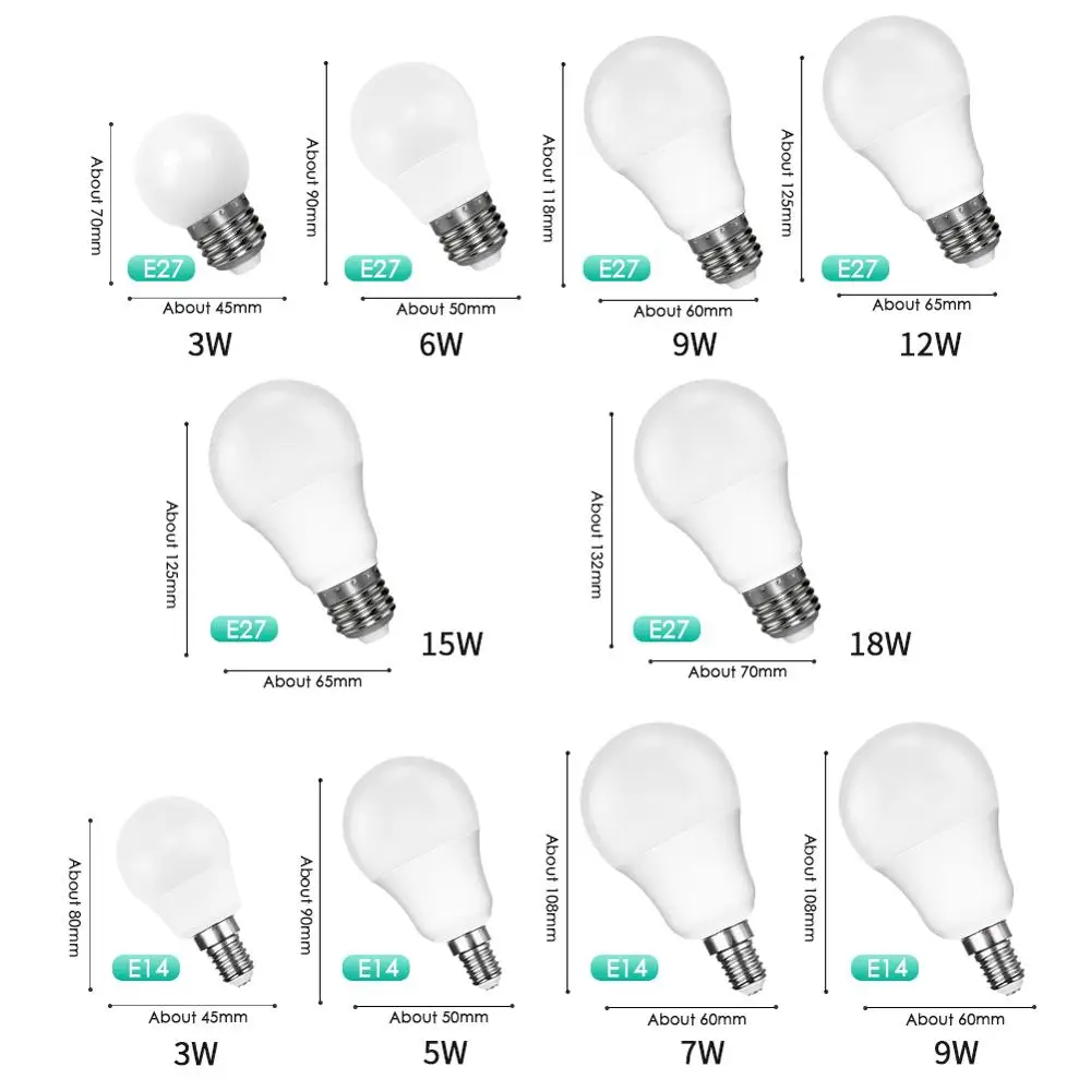 Светодиодный светильник E14 E27, 3 Вт, 5 Вт, 6 Вт, 7 Вт, 9 Вт, 12 Вт, 15 Вт, 18 Вт, переменный ток, 220 В, 240 в, комнатное освещение, точечный светильник, домашний декор, настольная лампа-бомбилья, лампада