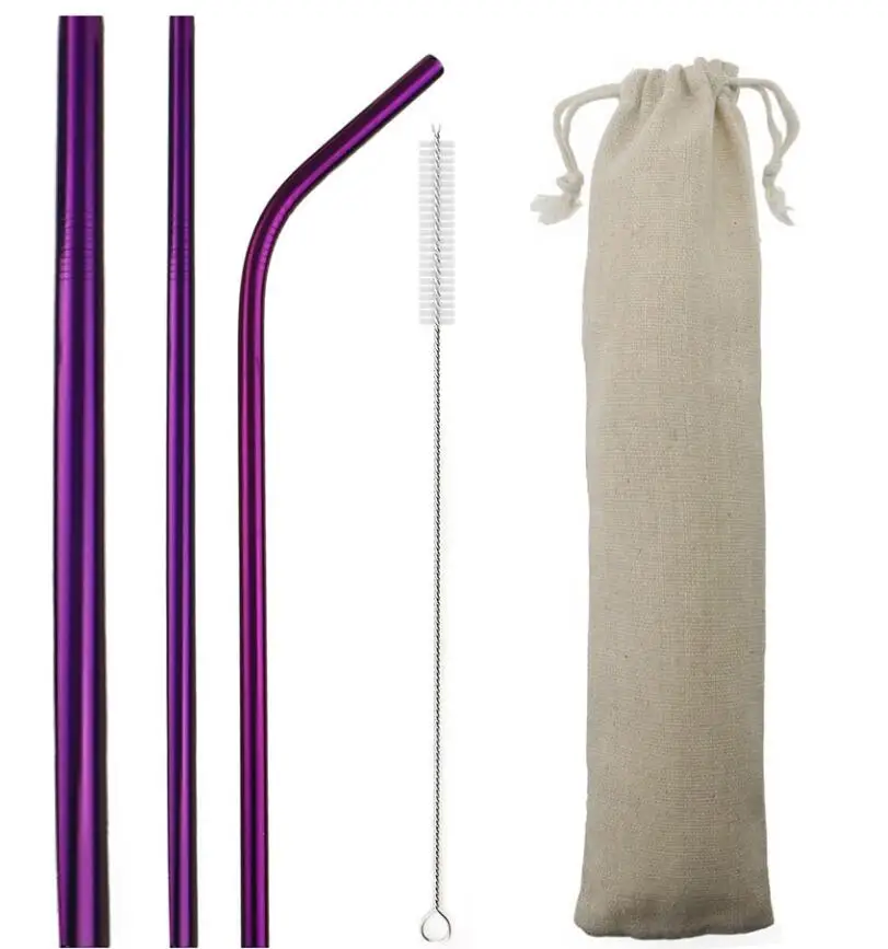 

5pcs Reusable 304 Stainless Steel Straw Metal Smoothies Drinking Straight Straws With Silicone Cover