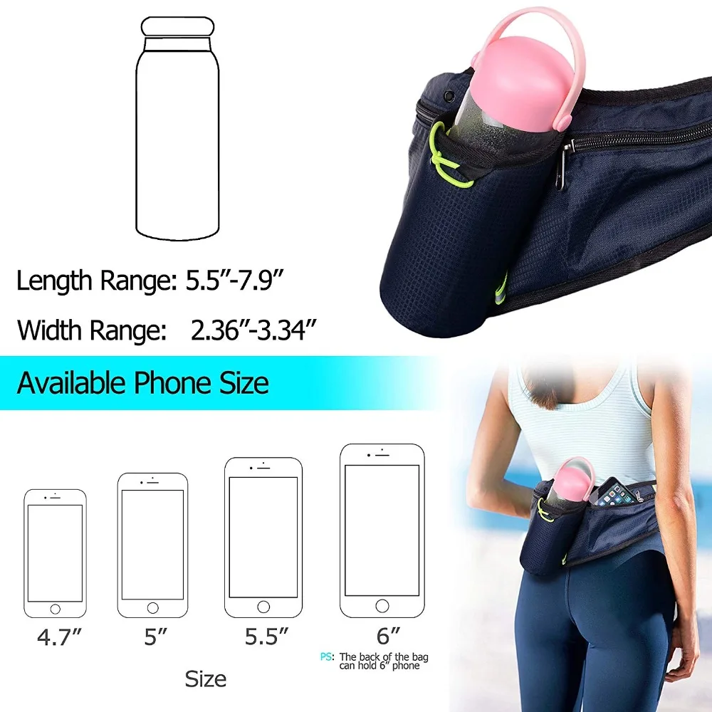 Jeebel Nylon correa para correr Paquete de cintura con botella de teléfono para hombre bolsa de deporte para correr para mujer impermeable para teléfono