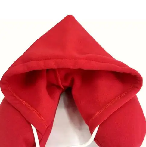 Мягкая u-подушка с капюшоном, подушка для шеи, однотонная, 4 цвета, ворс, хлопок, подушка с гранулами, текстиль, домашний самолет, автомобильные аксессуары для путешествий - Цвет: Красный