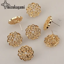 6 шт./лот, цинковый сплав, Модные Золотые круглые цветы, основа, серьги, соединитель, подвески для DIY, модные серьги, ювелирные аксессуары