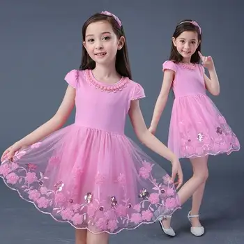 

Girls Dress 2019 New Summer Cute Dresses Lace Ball Grown Dress Fashion Flowers Children Clothing Kids Clothes Girls Party 4-15T