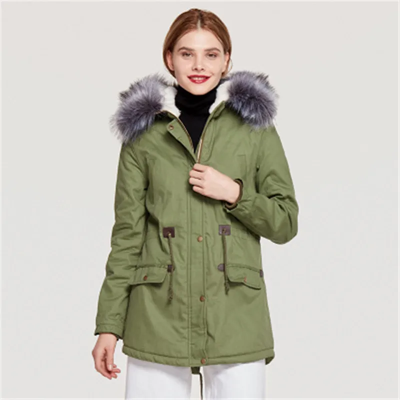 Coton Taille Black Grande Capuchon Vêtements À blue Grand 2018 Self Agneau Manteau Femmes De Longues Nouveau gray armygreen Col Casual navy Hiver cultivationg101 En Fourrure 4jLcAq5R3