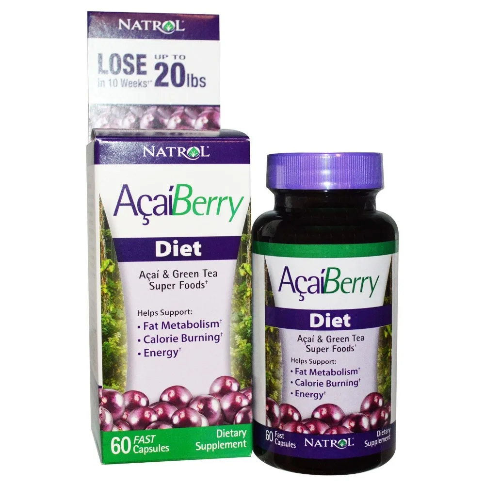 Natrol Acaiberry Diet  60 Capsules Helps in fat metabolism calorie burning and energy production Vitamin supplement