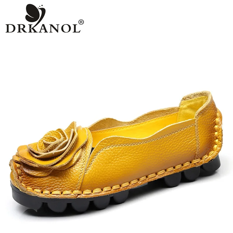 

DRKANOL Autumn Plus Size 35-42 Slip On Casual Loafers Women Flat Shoes Handmade Genuine Leather Flowers Soft Bottom Women Flats