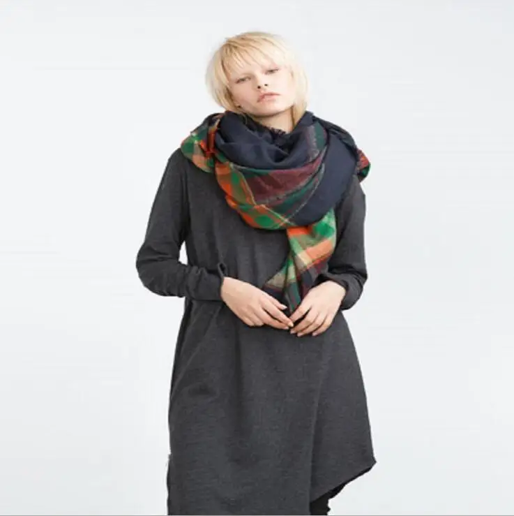 2016 ZA Brand Winter Scarf Women font b Tartan b font Plaid Cashmere Scarf Blanket Unisex