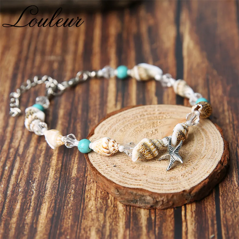 Louleur New Bohemian Shell Crystal Beaded Anklets For Women Starfish Stone Barefoot Beach Ankle Bracelet Foot Summer Jewelry Louleur New Bohemian Shell Crystal Beaded Anklets For Women Starfish Stone Barefoot Beach Ankle Bracelet Foot Summer Jewelry