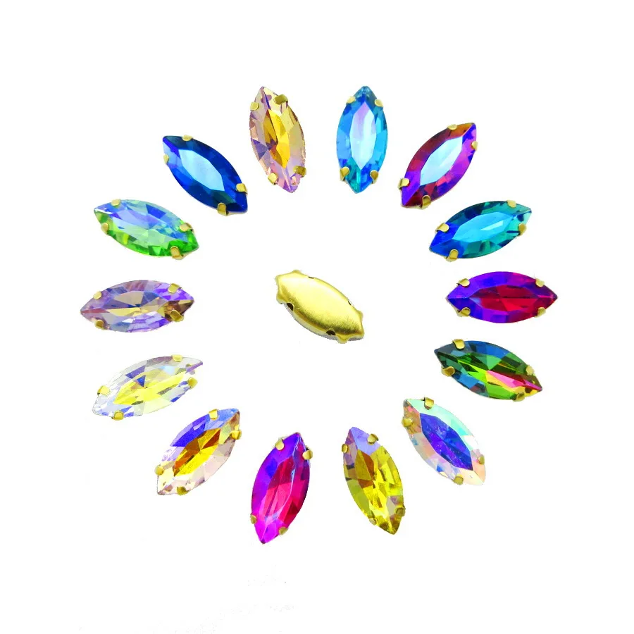 AB colors 6 sizes nice glass Crystal horse eye Navette shape with Gold claw sew on rhinestone shoes garment trim diy accessories | Дом и сад
