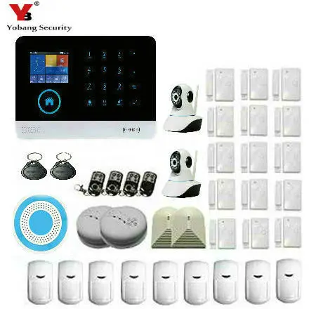 

Yobang Security Wireless GSM&WIFI Smart Home Security Alarm System With Blue Light Strobe Siren IP Camera sensor Smoke Detector