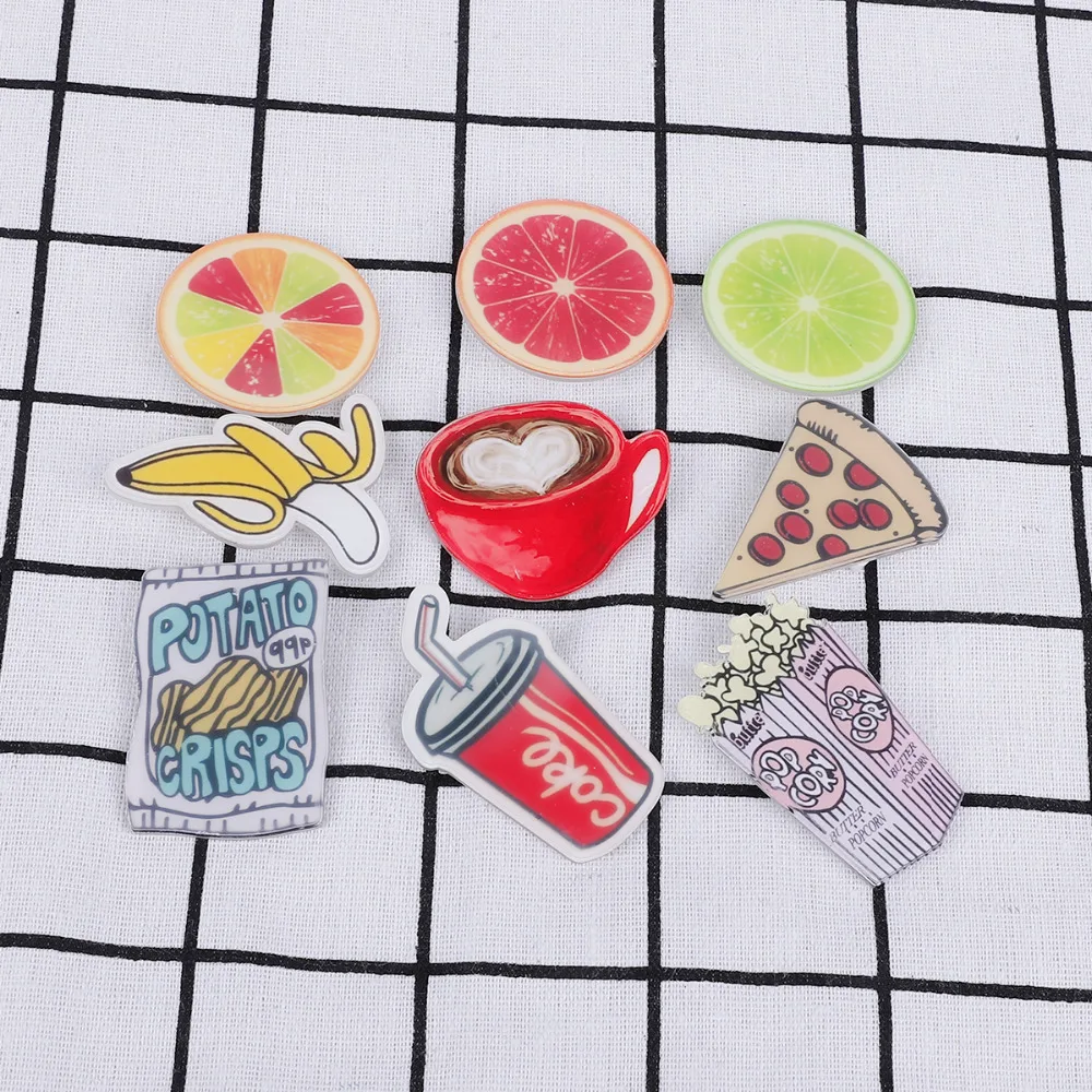 

Cute Cartoon Acrylic Fruit Badge Food Japanese Melon Orange Grapefruit Water Cup Coffee Monster Soft Sister Brooch