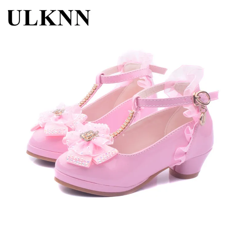 Children Party Leather Shoes Girls PU Low Heel Lace Flower Kids Shoes For Girls Single Dance Dress shoe White Pink leather shoes girls shoes